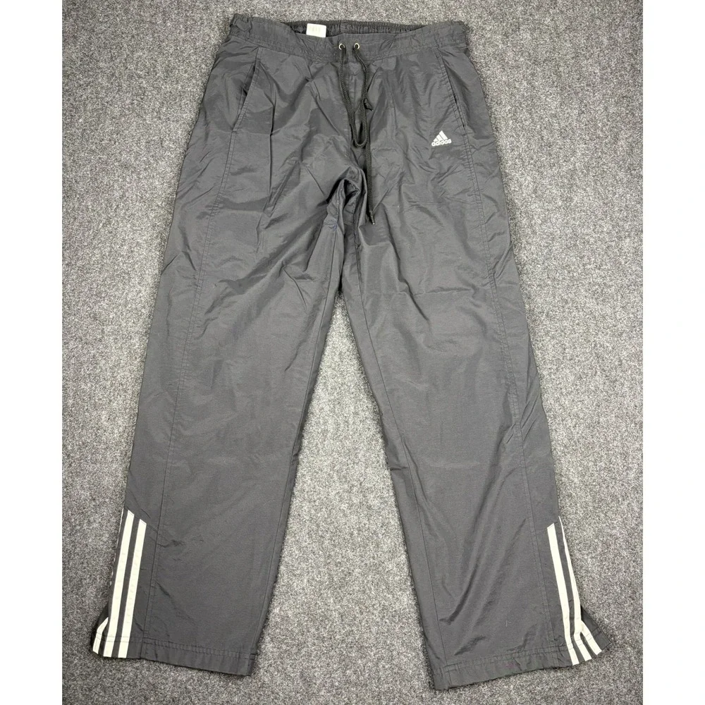 Adidas Mens Large Gray Windbreaker Track Pants Mesh Lined 3 Stripe Zip Ankle